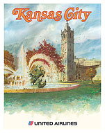 Kansas City, Missouri - The City of Fountains - United Airlines - c. 1970's - Fine Art Prints & Posters