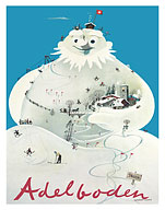 Adelboden Switzerland - Snowman Ski Mountain - c. 1947 - Fine Art Prints & Posters