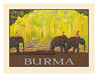 Burma, Myanmar - Elephants - c. 1922 - Fine Art Prints & Posters