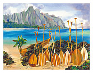 Spirit Of The Paddles - Hawaiian Canoe (Wa'a) and Paddles (Hoe) - Fine Art Prints & Posters