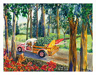 Upcountry Cargo - Hawaiian Truck with Surfboards, Dogs, Christmas Tree - Fine Art Prints & Posters