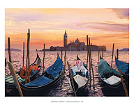 San Marco Sunset - Venice, Italy - Venetian Gondola Boats - Fine Art Prints & Posters