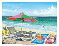 Coasting Through - Beach Chairs, Umbrella & Ocean View - Fine Art Prints & Posters