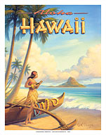 Aloha Hawaii - Hula Girl Playing Ukulele - Mokoli'i Island (Chinaman's Hat) - Fine Art Prints & Posters