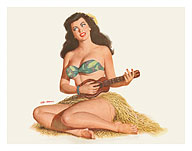 Pin Up Girl Playing Ukelele - Fine Art Prints & Posters