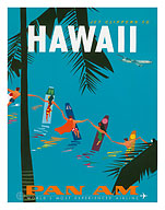 Pan American, Hawaii - Surfers Holding Hands - Giclée Art Prints & Posters