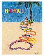 Hawaii - Native Hawaiian Girl Making Leis - c. 1970's - Giclée Art Prints & Posters