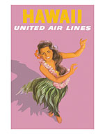Hawaii United Air Lines, Hula Girl - Giclée Art Prints & Posters