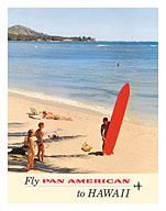 Fly Pan American to Hawaii - Pan American Airways - Surfer at the beach - Fine Art Prints & Posters