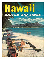 Hawaii via United Airlines, Waikiki & Diamond Head Photo - Giclée Art Prints & Posters