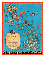 Territory of Hawaii Map - Vintage Colored Cartographic Map by Hawaii Tourist Bureau - Fine Art Prints & Posters