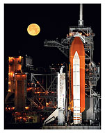 US Discovery Space Shuttle Prelaunch with Full Moon March 11, 2009 - Fine Art Prints & Posters