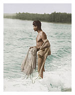 Hawaiian Fisherman (Lawai'a) with Throw Net - c.1900's - Giclée Art Prints & Posters