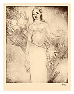 Girl with Bananas, Hawaii - Topless Hawaiian Girl - from Etchings and Drawings of Hawaiians - c. 1943 - Fine Art Prints & Posters