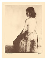 Grass Skirt, Hawaii - Topless Native Girl - from Etchings and Drawings of Hawaiians - c. 1928 - Fine Art Prints & Posters