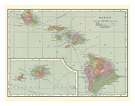 Map of Hawaii - Hawaiian Islands - c. 1905 - Giclée Art Prints & Posters