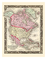 Map of North America - British America - Russian America - Danish America - Fine Art Prints & Posters