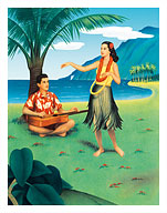 Hula Recital - Hawaii Hula Dancer & Guitar Player - Fine Art Prints & Posters