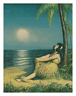 Hawaiian Hula Girl under the Full Moon - Fine Art Prints & Posters