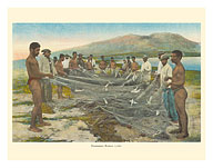 Hawaiian Fishermen - Hukilau Shore Fishing - From Fishes of Hawaii - c. 1905 - Fine Art Prints & Posters