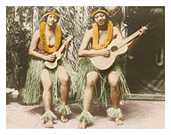 Hawaiian Hula Girls - Honolulu Hawaii - Ukulele and Guitar Players c.1916 - Giclée Art Prints & Posters