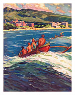 On the Beach at Waikiki, Honolulu, Hawaii - Royal Hawaiian and Moana Seaside Hotels - Fine Art Prints & Posters