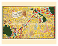 Routes of Matson Oceanic Line - Hawaii, Samoa, Fiji, New Zealand, Australia - c. 1938 - Giclée Art Prints & Posters