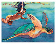 The Turtle Won’t Play (‘A‘ole Makemake Ka Honu E Pā‘ani) - Hawaiian Child - Fine Art Prints & Posters
