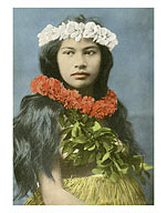 Beautiful Hawaiian Girl with Flower Leis - Fine Art Prints & Posters