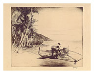 Old Hawaii - Hawaiian in Outrigger Canoe (Wa'a) - c. 1935 - Fine Art Prints & Posters