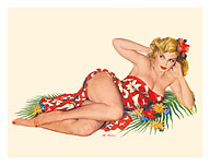 Blond Pin-Up in a Sarong - August 1951 - Fine Art Prints & Posters