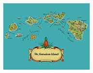 The Hawaiian Islands - Map from The Story of Pineapple - c. 1939 - Fine Art Prints & Posters