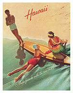 Matson Line to Hawaii - Make Friends with the Sun in Hawaii - c. 1937 - Giclée Art Prints & Posters