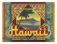 Hawaii, USA - Hawaiian Hula Dancer, Surfer & Diamond Head - c. 1937 - Fine Art Prints & Posters