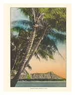 Diamond Head Crater - Sunset View from Waikiki Beach, Hawaii - c. 1920 - Fine Art Prints & Posters