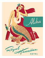 Royal Hawaiian Hotel - Mermaid with Sun Tan Oil - Giclée Art Prints & Posters