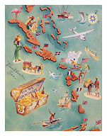 Map of Caribbean Islands - Bahama Islands - U.S. Virgin Islands - Menu Cover - Fine Art Prints & Posters