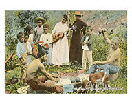 Native Hawaiians Pounding Poi, Honolulu - T.H. Territory of Hawaii - Giclée Art Prints & Posters