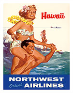 Hawaii - Northwest Orient Airlines - Hawaiian Tandem Surfing - Giclée Art Prints & Posters