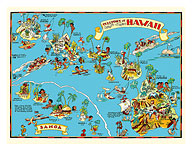 Map of the Territory of Hawaii - American Samoa - Pictorial Map - Giclée Art Prints & Posters