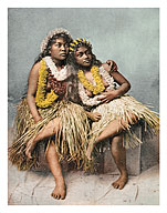 Hawaiian Hula Girls with Flower Leis - Giclée Art Prints & Posters