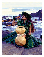 Grateful, Hula Girl with Ipu Drum, Hawaii - Fine Art Prints & Posters