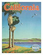 Santa Fe Railroad, California, Coastline and Spanish Mission - Fine Art Prints & Posters