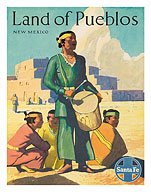 Santa Fe Railroad, Land of Pueblos, Native American Indians, New Mexico - Fine Art Prints & Posters