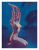 Starry Night in Hawaii - Tropical Nude Hula Dancer - Giclée Art Prints & Posters