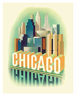 Chicago Skyline - Skyscrapers - c. 1950's - Giclée Art Prints & Posters