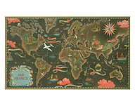 Global Network Map - Planisphere - World Flight Routes - Giclée Art Prints & Posters