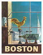 Boston - Ship in a Bottle - Rooster Weathervane - c. 1950's - Fine Art Prints & Posters