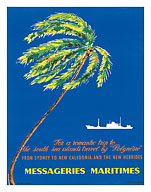 Messageries Maritimes - Palm & Ship - Giclée Art Prints & Posters
