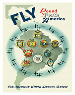 Pan American: Fly Round South America, Map and Coats of Arms - Giclée Art Prints & Posters